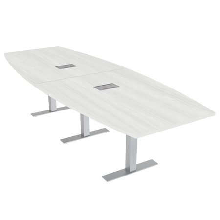 SKUTCHI DESIGNS 12Ft Modular Boat Conference Table with Data And Electric, 12 Person Table, White Cypress HAR-BOT-46x143-T-ELEC-WHCYPRESS